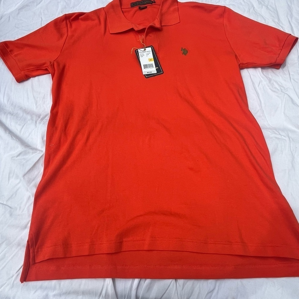 U.S. Polo Assn. Mens Medium Short Sleeve Collared Cotton Orange Polo Shirt - Picture 2 of 6